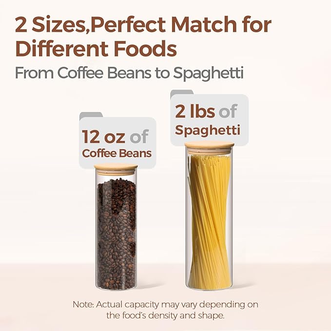 ComSaf Glass Food Storage Jars Set of 6, Tall Glass Storage Containers with Lids, Spaghetti Jar, Canisters Set for the kitchen, Pasta, Flour, Nuts, Oat, Coffee and Sugar Container, Pantry Organization-Ruum Studio Home
