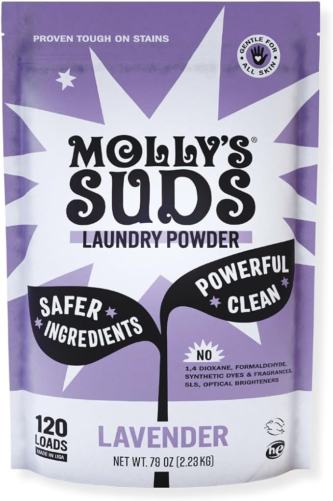 Molly's Suds Original Laundry Detergent Powder | Clean Laundry Detergent Powder for Sensitive Skin | Simple, Effective Ingredients, Stain Fighting | 120 Loads (Lavender)-Ruum Studio Home
