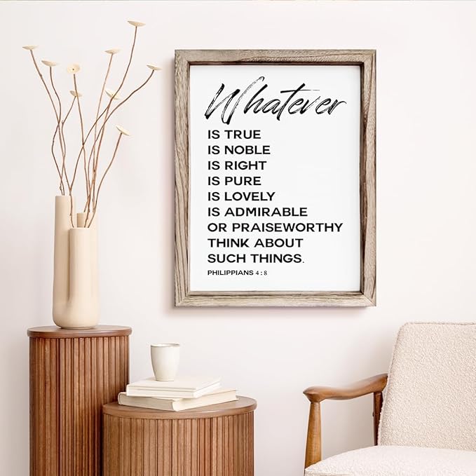 Christian Wooden Framed Signs, Rustic Home Decor, Family Signs, Living Room Decor, Philippians 4:8 Sign, Framed Wall Plaque Sign 15 * 11.5 inches, Finally Brothers and Sisters-Ruum Studio Home
