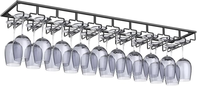 Xverycan Wine Glass Rack Under Cabinet, 10 Row Extreme Large Stemware Hanger, Metal Wine Goblet Holder, DIY Bar Glass Storage Rack for Bar Counter, Kitchen, Screws Included-Ruum Studio Home