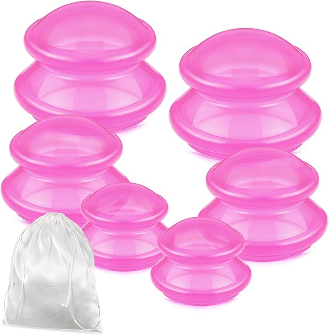 TrelaCo 6 Pcs Cupping Kit for Massage Therapy 3 Sizes Silicone Cupping Set Chinese Massage Therapy for Studio Household Cellulite Joint Pain Muscle Pain(Clear Hot Pink)-Ruum Studio Home