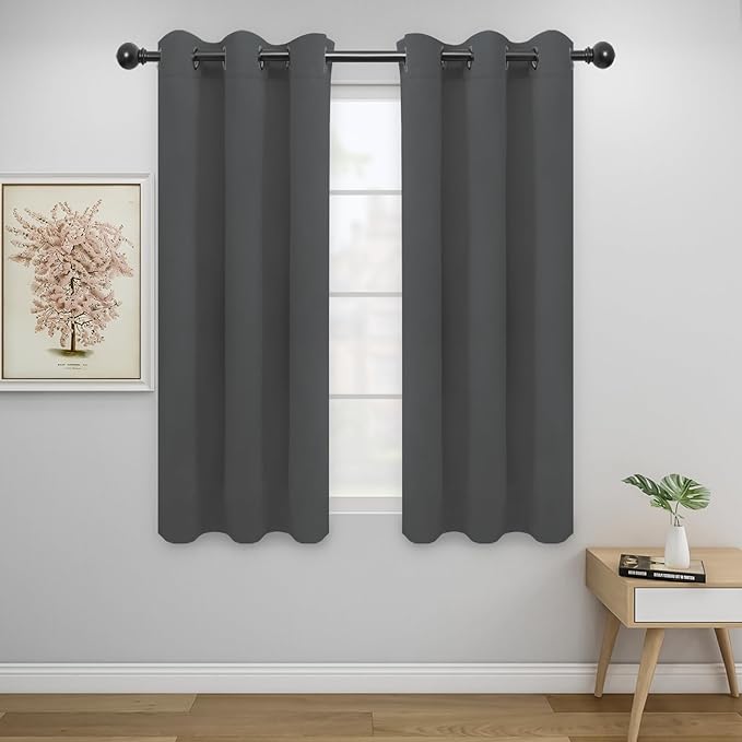 Easy-Going Blackout Curtains for Bedroom, Solid Thermal Insulated Grommet and Noise Reduction Window Drapes, Room Darkening Curtains for Living Room, 2 Panels (34x54 in, Gray)-Ruum Studio Home