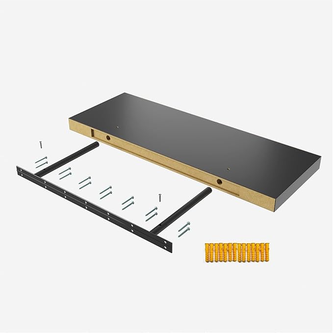 Floating Shelf, Set of 2 Wall Shelf, 24 in W x 12.75 in D x 2 in H Wooden Floating Wall Shelf with Invisible Brackets for Living Room/Bedroom/Bathroom/Kitchen Storage and Decor, Black-Ruum Studio Home