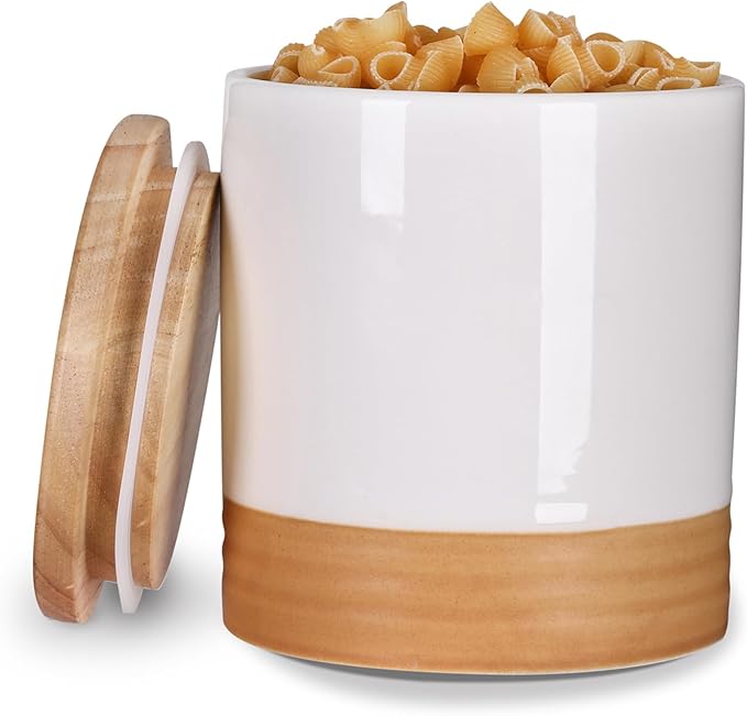 LEETOYI Ceramic Food Storage Jar with Seal Lid,Kitchen Canisters for Countertop, Serving for Ground Coffee, Tea, Sugar, Salt and More 31 Oz White-Ruum Studio Home