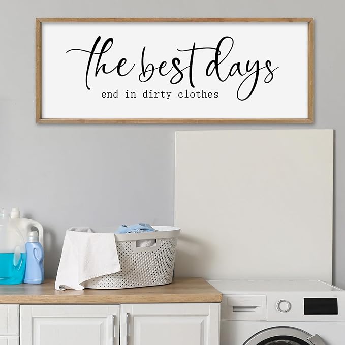 SRSZHIYUE The Best Days End In Dirtiest Clothes Sign Wall Decor Art 32"×12" for Laundry Room Large Wood Framed Wall Hanging (Wood)-Ruum Studio Home