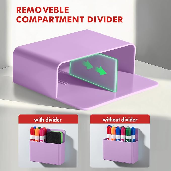 BEYGORM 2 Pack Plastics Magnetic Pen Holder for Refrigerator, Dry Erase Marker Holder for Whiteboard，Magnet School Locker Organizer Accessories, Pencil Cup, Pen Caddy, Classroom Organization(Purple)-Ruum Studio Home