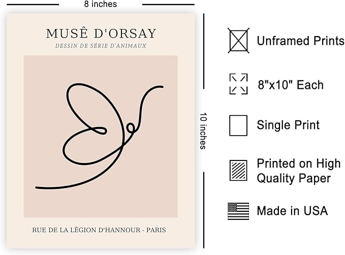 Poster Master Vintage Poster - Retro One Line Butterfly Drawing Print - Butterfly Line Art - Minimal Gift for Him, Her, Animal Lover - Abstract Decor for Home, Office - 8x10 UNFRAMED Wall Art-Ruum Studio Home