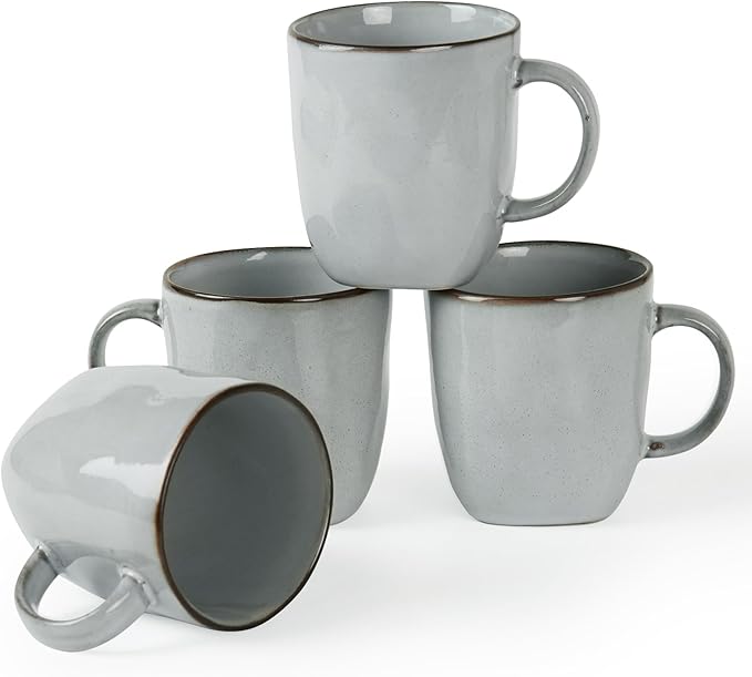 famiware Coffee Mugs Set of 4, Ocean Square 13oz Coffee Cup Set with Handle for Cocoa, Milk, Hot Chocolate, Tea, Water, Stoneware Cups for Kitchen, Microwave and Dishwasher Safe, Grey-Ruum Studio Home
