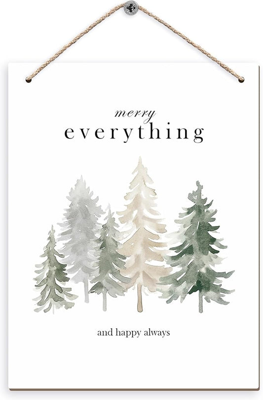 Pine Tree Winter Hanging Wooden Signs 10x8, Welcome Winter Signs, Winter Tree Wall Decor, Merry Everything and Happy Always Winter Home Room Office Hanging Wall Decor-Ruum Studio Home