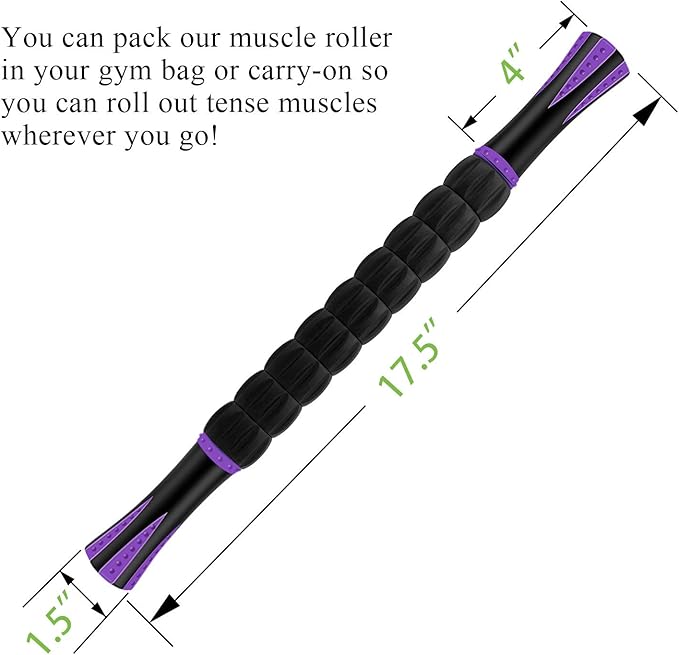 Muscle Roller Massage Roller Stick for Athletes, Help Reducing Muscle Soreness Cramping Tightness Leg Arms Back Calves Muscle Massager（Purple Black- 18 inch）-Ruum Studio Home
