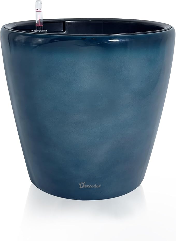 Dexceder 15x14 Self Watering Planter with Wheels Indoor Outdoor, Inner Pot Design, Thickened Large Floor Standing Flower Plant Pot with Water Level Indicator (Grayish Green Gradient)-Ruum Studio Home