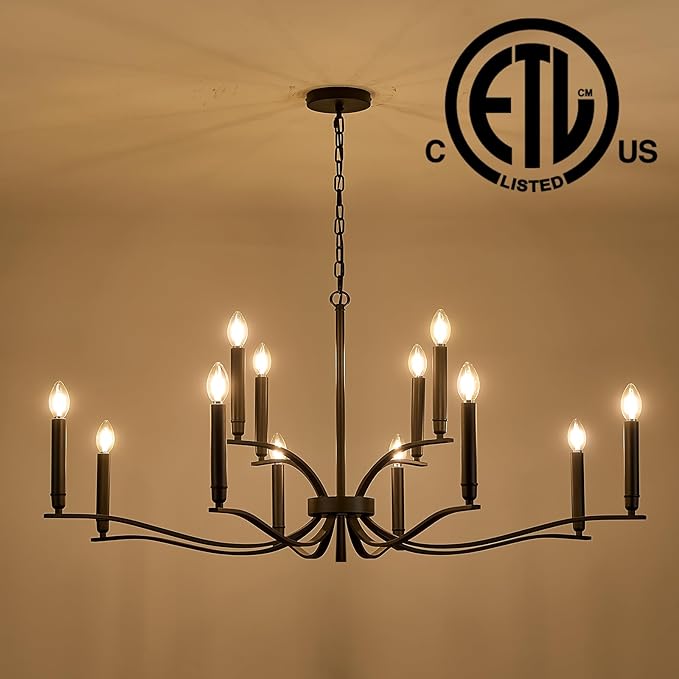 Black Living Room Chandelier 12 Light Hight Ceiling Foyer Candle Chandelier Large Dining Room Light Fixture Over Table 44in Metal Modern Chandeliers Hanging Light for Entry Master Bedroom-Ruum Studio Home