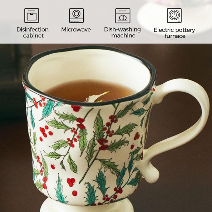 360ml -12.17oz Painted Cherry Fruit Ceramic Mug - Cute irish Coffee Glasses for Latte, Espresso - Gift for Women, Dishwasher Safe-Ruum Studio Home