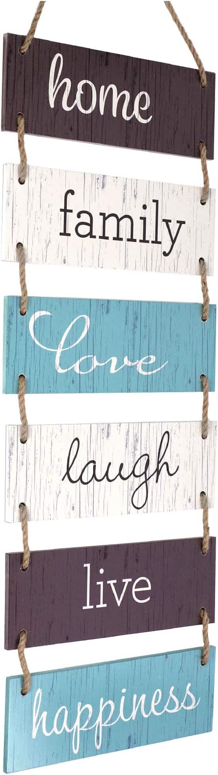 EXCELLO GLOBAL PRODUCTS Large Hanging Wall Sign: Rustic Wooden Decor (Home, Family, Love, Laugh, Live, Happiness) Hanging Wood Wall Decoration (11.75" x 32")-Ruum Studio Home