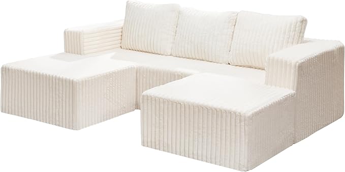 Hobestluk Modular Sectional Sofa Memory Foam Couch Oversized Sectional Sofa 3-Seater with Chaises Cloud Couch with Removable Cover U Shaped Sofa for Living Room (Strip White, U Shape)-Ruum Studio Home