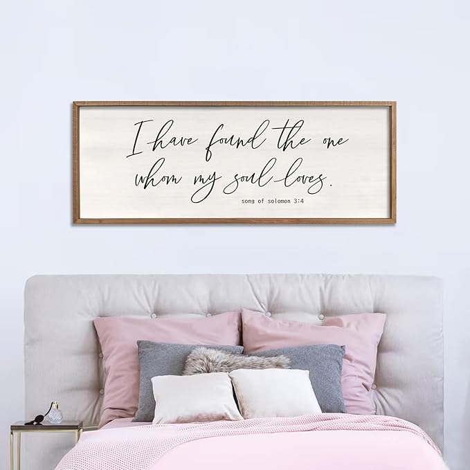 I Have Found The One Whom My Soul Loves Sign Wall Art Decor 32"x12" Modren Master Bedroom Above Bed Wood Framed Song of Solomon 3:4 Large Living Room Bible Verse Wall Hanging (Wood)-Ruum Studio Home