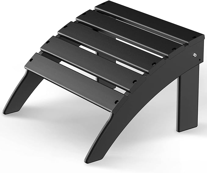 GREENVINES Adirondack-Ottoman | HDPE Plastic | Outdoor Footrest | All Weather | Foot Rest | Foot Stool | Black | for Adirondack Chair | for Patio Backyard Pool-Ruum Studio Home