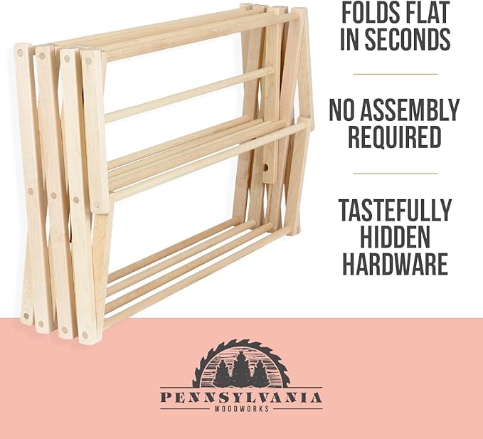 Pennsylvania Woodworks Clothes Drying Rack: Solid Maple Hard Wood Laundry Rack for Sweaters, Blouses, Lingerie & More, Durable Folding Drying Rack, Made in USA, No Assembly Needed, Medium-Ruum Studio Home