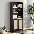 Tall Bookshelf, 5-Tier Book Shelf with 2 Rattan Doors, Freestanding Bookcase Display Shelves with Large Storage, Book Case for Living Room, Office, Study, Bedroom, 70.9 Inch-Ruum Studio Home