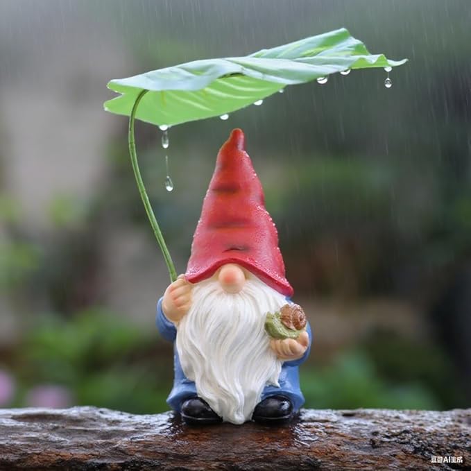 Garden Gnome Statue Decoration with Leaf Umbrella, 7.5” Figurine Ornament for Indoor Outdoor Home Patio Yard Lawn, for Gnome Lovers & Garden Enthusiasts，Mom，Women-Ruum Studio Home