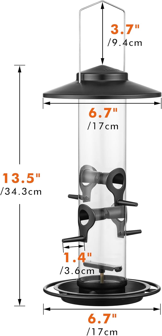iBorn Metal Bird Feeders for Outdoors, 2LB Bird Seed Feeder 17cm Large Roof &Tray, 4 Feeding Ports, Black Finish-Ruum Studio Home