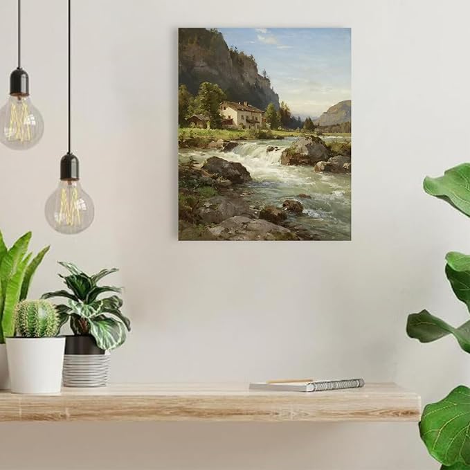 Vintage landscape rural scenery poster art farmhouse cottage wall decor living room kitchen quiet country stream suitable for bedroom bathroom-Ruum Studio Home