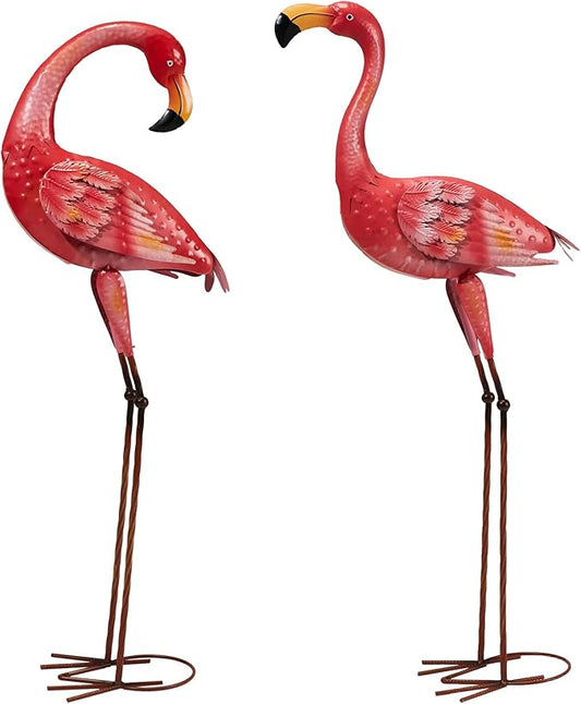 Metal Flamingo Garden Statue, 40" Tall Outdoor Decor Flamingos Yard Art Sculptures and Statues Reinforced Foot, Weatherproof Flamingo Ornaments for Lawn Pool Backyard Decor, Set of 2-Ruum Studio Home