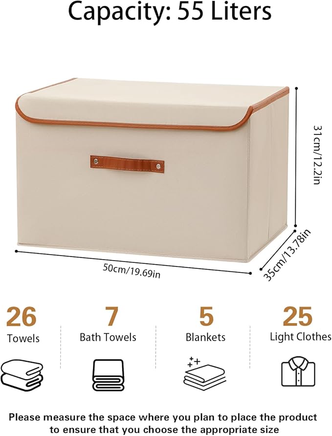 Tuza 2 Pack Large Fabric Storage Bins with Lids, Foldable Storage Boxes with Lids for Organizing, Decorative Storage Boxes with Handles for Home, Bedroom, Closet, Office(Khaki, Extra Large)-Ruum Studio Home