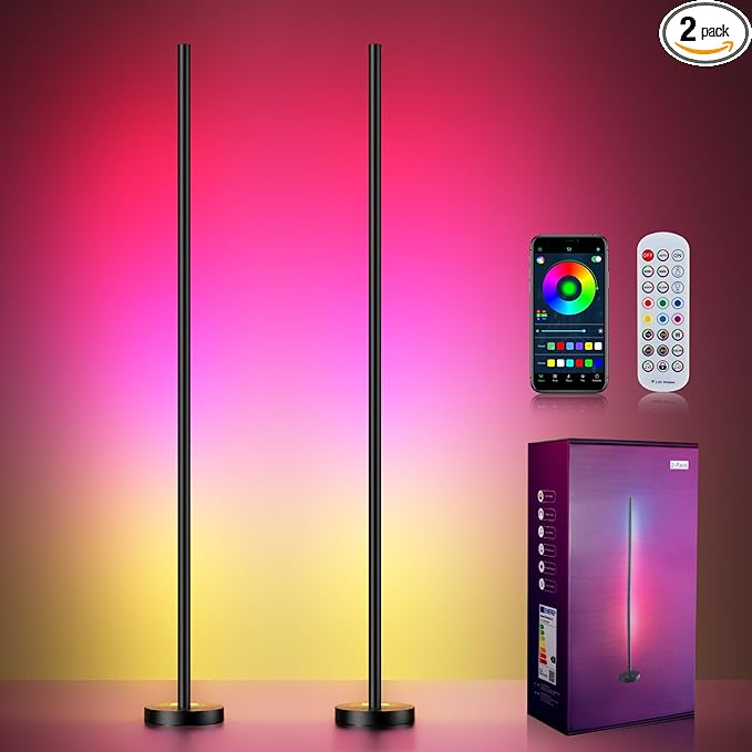 Smart RGBICW LED Corner Floor Lamp 2 Pack - 16 Million DIY Colors, 68+ Scenes, Music Sync, App & Remote Control, Color-Changing Ambient Lighting for Living Rooms, Bedrooms, and Gaming Rooms-Ruum Studio Home