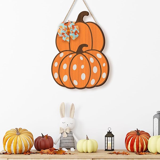 COLOR VALLEY ART Wooden Pumpkin Door Sign, Fall Decor Wall Art, 8.7x11.8 inches, Rustic Thanksgiving Decorations for Porch-Ruum Studio Home