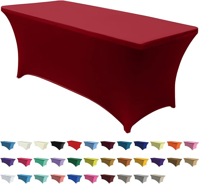 ABCCANOPY 6 FT Red Spandex Table Cover Stretch Fitted Wrinkle Resistant Tablecloth Reuse for Rectangular Folding Table Patry Event Wedding Banquet Protector-Ruum Studio Home
