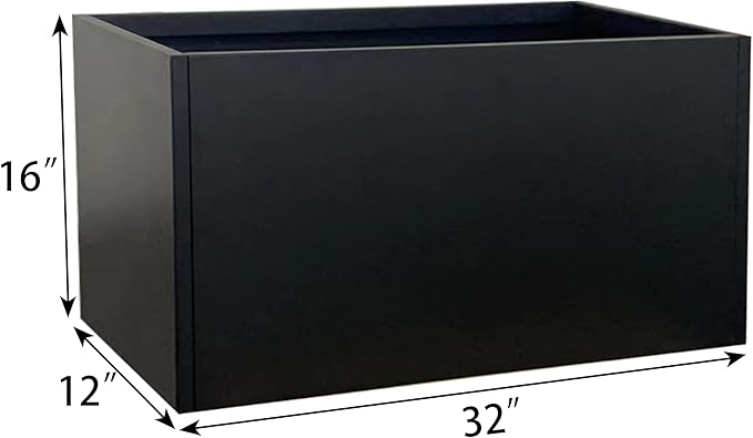 Galvanized Steel Planter Black Metal Outdoor Planter Powder Coated 32" x 12" x 16" Pot Metallic Heavy Pot Indoor & Outdoor, Commercial & Residential (L32 x W12 x D16, Black)-Ruum Studio Home