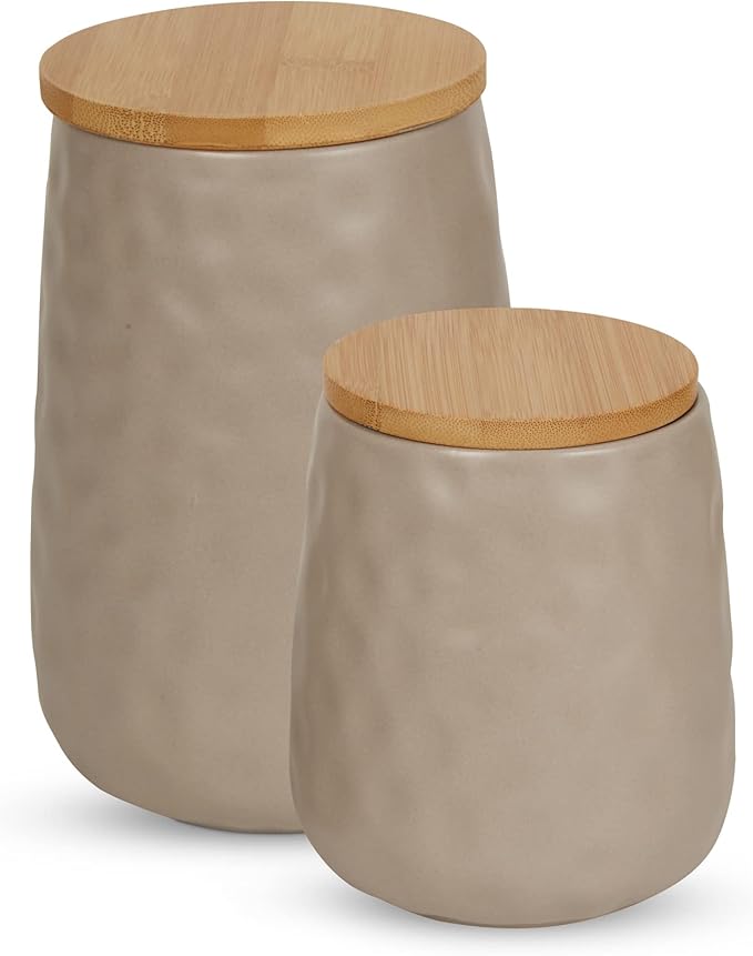 DII Kitchen Accessories Collection, Textured Matte Ceramic Canister Set, Stone, Dimple, 2 Piece-Ruum Studio Home