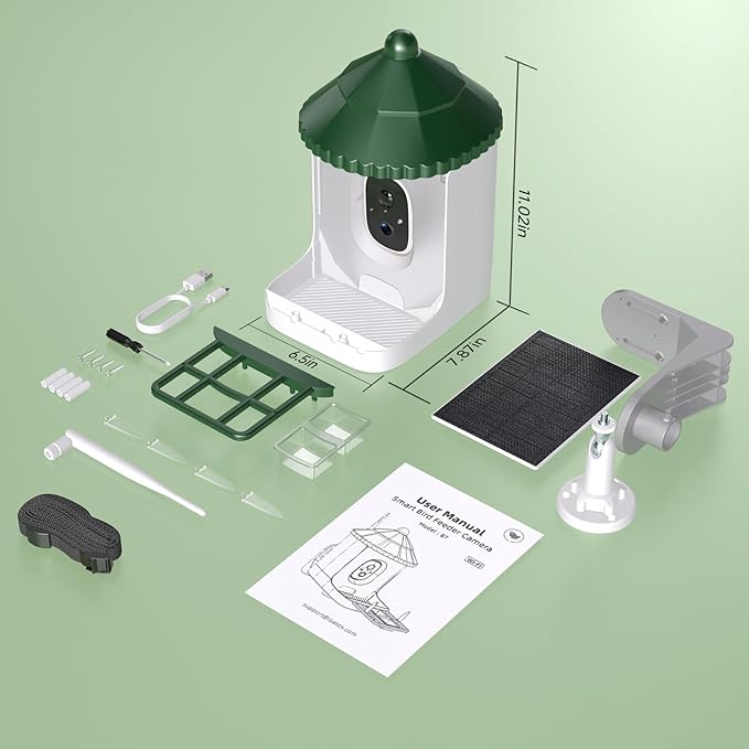 Bird Feeder with Camera AI Identify 2K Live Video Smart Bird Feeder with Camera, 2.4GHZ WiFi Solar Birds House Cameras, Motion Detection Instant Arrival Alerts, Ideal Present for Birds Lovers-Ruum Studio Home