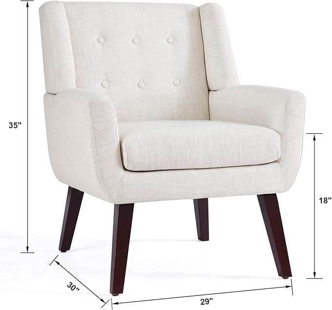 HUIMO Accent Chair Living Room Chair, Upholstered Button Tufted Armchair, Linen Fabric Sofa Chairs for Bedroom, Living Room, Mid-Century Modern Comfy Reading Chair (Beige)-Ruum Studio Home