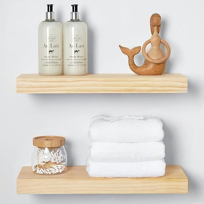 Homeforia 18 inch Wood Floating Shelves, High End Solid Natural Wood 18inch Floating Shelf for Wall Mounted, Unfinished Wooden 18in Floating Shelves, Heavy Duty Bracket, 18 X 6.5 X 1.75 inch, Set of 3-Ruum Studio Home