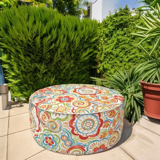 LVTXIII Indoor/Outdoor Inflatable Ottoman, All Weather Round Footrest Stool D21”x H9”, Portable for Patio Garden Camping or Home-Flower Multi-Ruum Studio Home