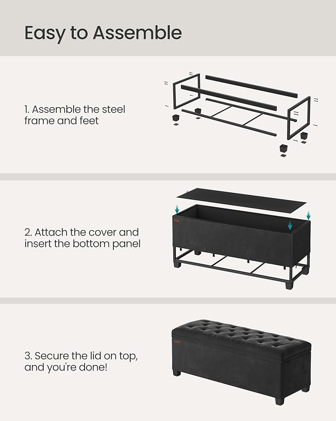 SONGMICS Velvet Storage Ottoman Bench, Foot Rest with Legs, 15.7 x 43 x 15.7 Inches, End of Bed Bench, Storage Chest, Load up to 660 lb, for Living Room, Bedroom, Entryway, Ink Black ULSF089B02-Ruum Studio Home