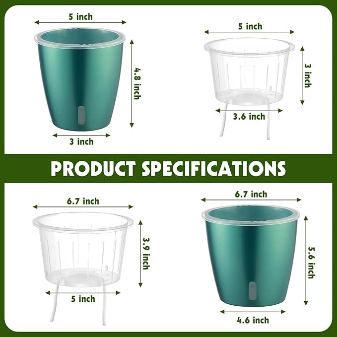 Self Watering Pots for Indoor Plants, 4-Pack 6.7'' Self Watering Planter with Drainage Holes, Small African Violet Pots with Water Indicator, Clear Wick Orchid Pot, Blue Gold-Ruum Studio Home