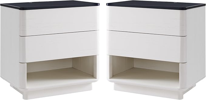 Nightstand Set of 2 with Charging Station, 22" Large Modern Bedside Table with 2 Drawers Storage,Push-to-Open End Table for Bedroom,Living Room,Off White-Ruum Studio Home