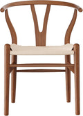 Tomile Solid Wood Wishbone Chair Y Chair Mid-Century Armrest Dining Chair, Hemp Seat (Ash Wood - Walnut., Pack of 1)-Ruum Studio Home