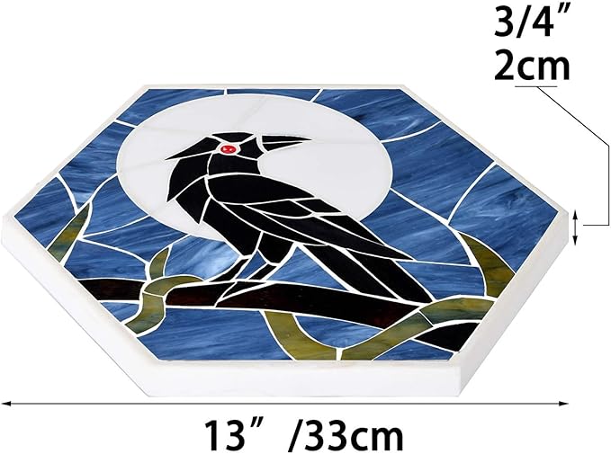 Bieye MSS004 Tiffany Style Stained Glass Mosaic Decorative Stepping Stone for Garden Decor (Raven, 13" Hexagonal)-Ruum Studio Home