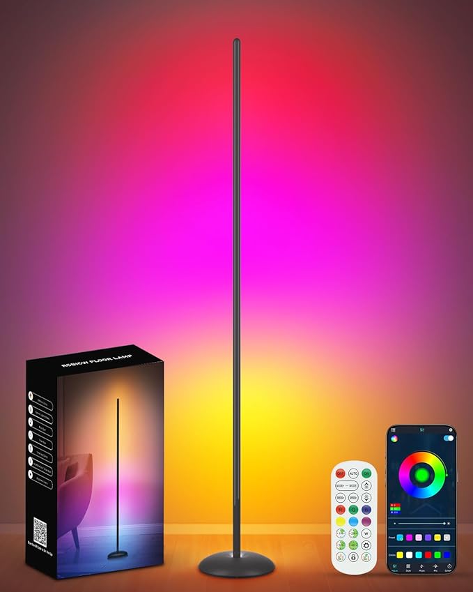 Corner Floor Lamp, Smart RGB LED Corner Lamp with App & Remote, Modern Floor Lamp with 16 Million Colors, Music Sync, Scene Modes, Color Changing Standing Lamps for Living Room, Bedroom-Ruum Studio Home