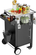 KEIKI Outdoor Grill Cart with Storage and Wheels, Rolling BBQ Prep Table with Spice Rack, Hooks, and Side Handles, Black Metal Bar Cart for Patio Kitchen and Grilling Accessories-Ruum Studio Home
