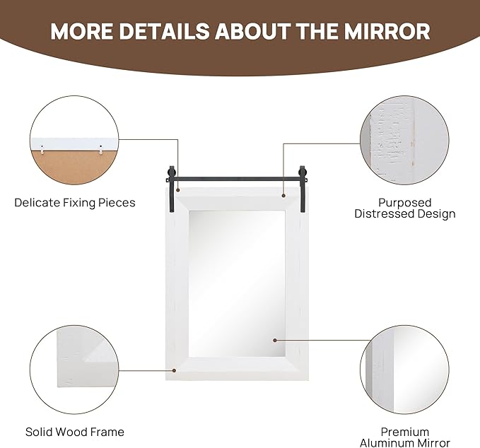 ALBAD Farmhouse Wood Framed Wall Mirror, Natural Wood and Framed Wall Mounted Bathroom Vanity Mirror for Farmhouse Decor, Vertical or Horizontal Hanging-Ruum Studio Home