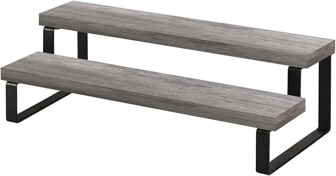 YINMIT Wooden Display Riser Stand, Tiered Perfume and Cologne Organizer Stand, 2 Tier Spice Rack Organizer, Rustic Display Shelf for Candles (2 Tier,Grey)-Ruum Studio Home