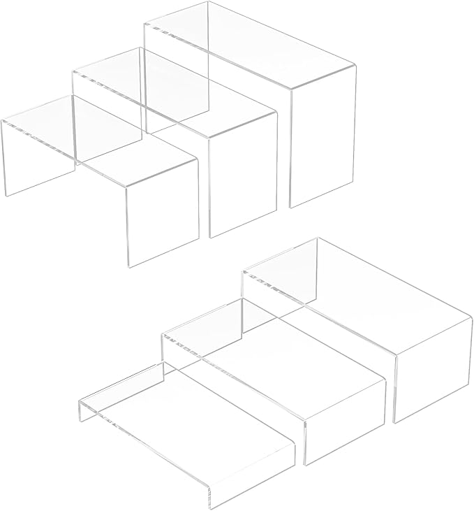 Acrylic Display Risers 6pcs, Clear Rectangular Display Organizer Stands, Acrylic Display for Funko Pop Figure, Desserts, Cupcake, Toys, Collectibles, Merchandises - 7.5''x8''x8.5''x9''x9.5''x10''-Ruum Studio Home