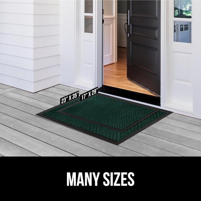GORILLA GRIP 100% Waterproof All-Season WeatherMax Doormat US Designed Natural Rubber, Stain and Fade Resistant, Low Profile Indoor Outdoor Door Mats, Easy Clean Patio Mat, 17x29, Green Diamond-Ruum Studio Home