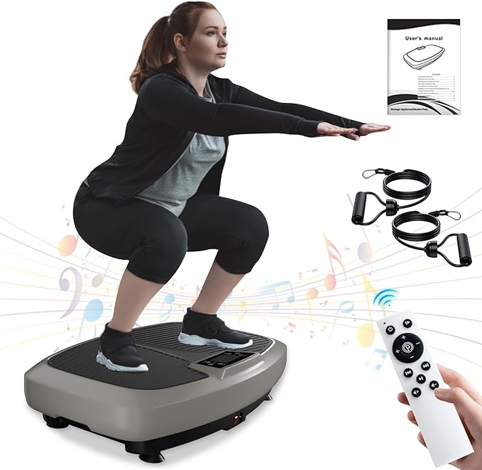 Vibration Plate Exercise Machine - Whole Body Workout Vibration Platform Lymphatic Drainage Machine for Weight Loss Home Fitness with Resistance Bands Remote-Ruum Studio Home