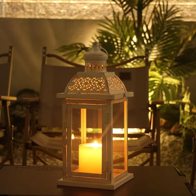 NEEDOMO 14.4" Lanterns Decorations Indoor, Hanging Candle Lantern Outdoor, Vintage Large Lantern Decor with Clear Glass, Metal Candle Holder for Home, Table, Patio, Rustic Farmhouse Wedding, Christmas-Ruum Studio Home